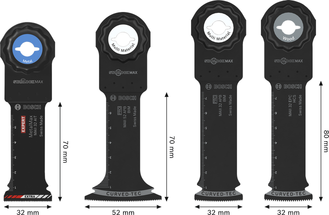 „Bosch Heavy Duty“ rinkinys, 4 vnt. svyruojančių daugiafunkcinių įrankių peilių.